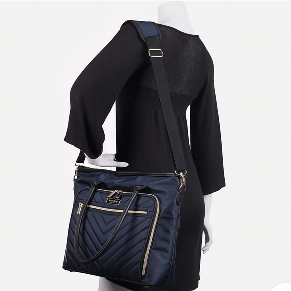 Kenneth Cole Reaction Navy Quilted Chevron Tote - Picture 3 of 10